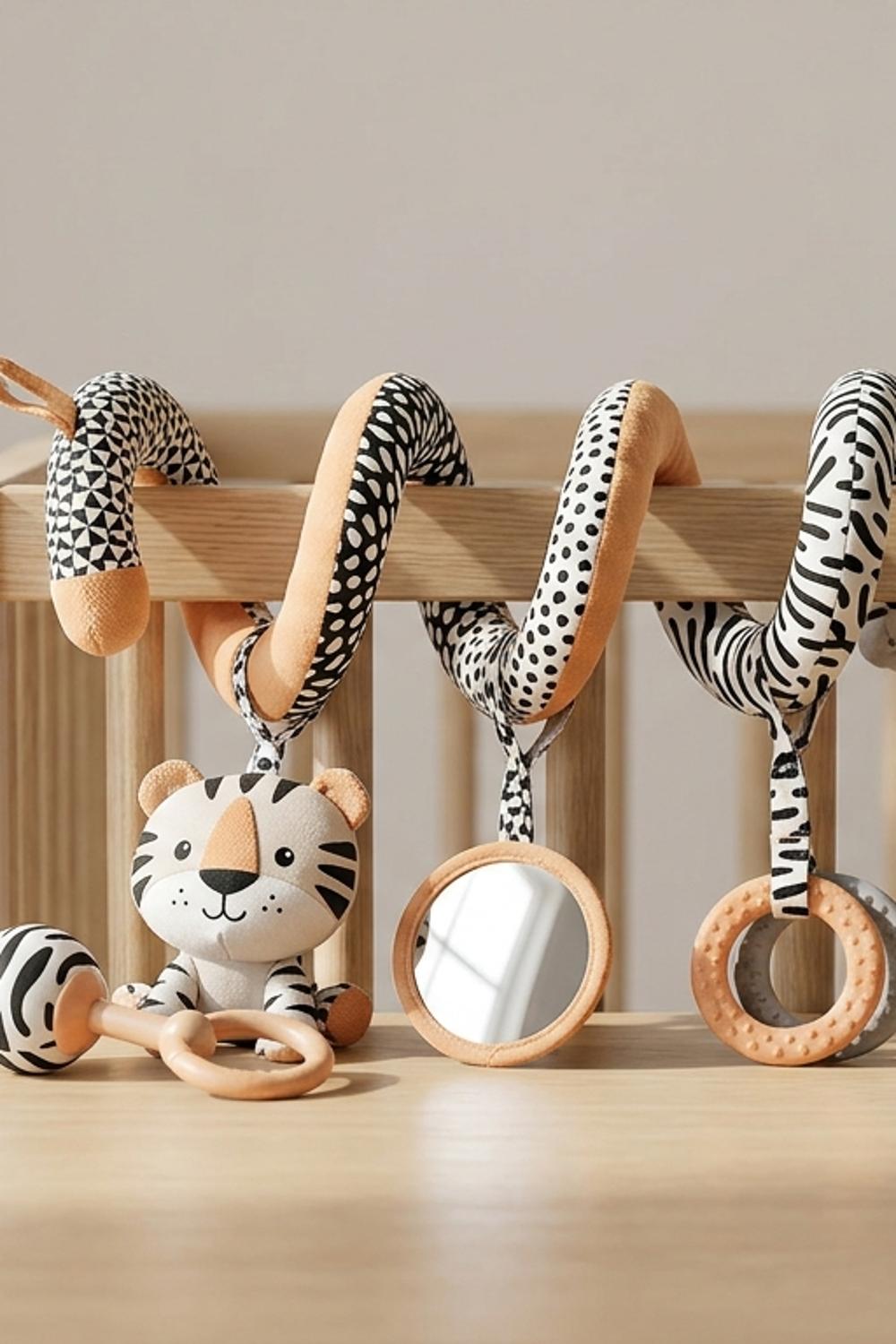 Manhattan Toy Wimmer Ferguson Tiger Spiral Crib and Travel Toy for Baby with Rattle, Discovery Mirror and Teethers