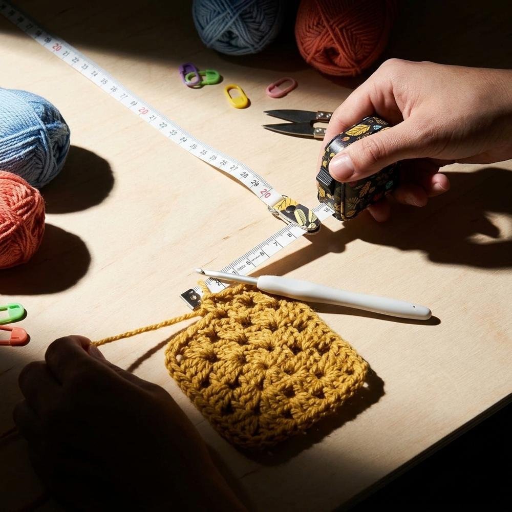 Retractable soft tape measure for checking crochet gauge