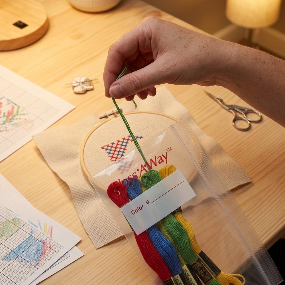 small zip-seal floss bags for storing and labeling embroidery thread by colour number