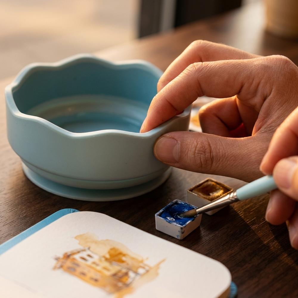 Collapsible silicone cups for rinsing brushes