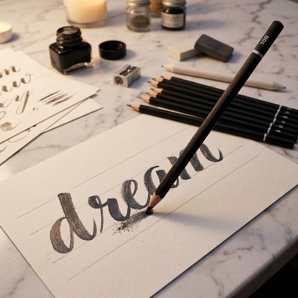 Graphite pencils and erasers for ruling guidelines