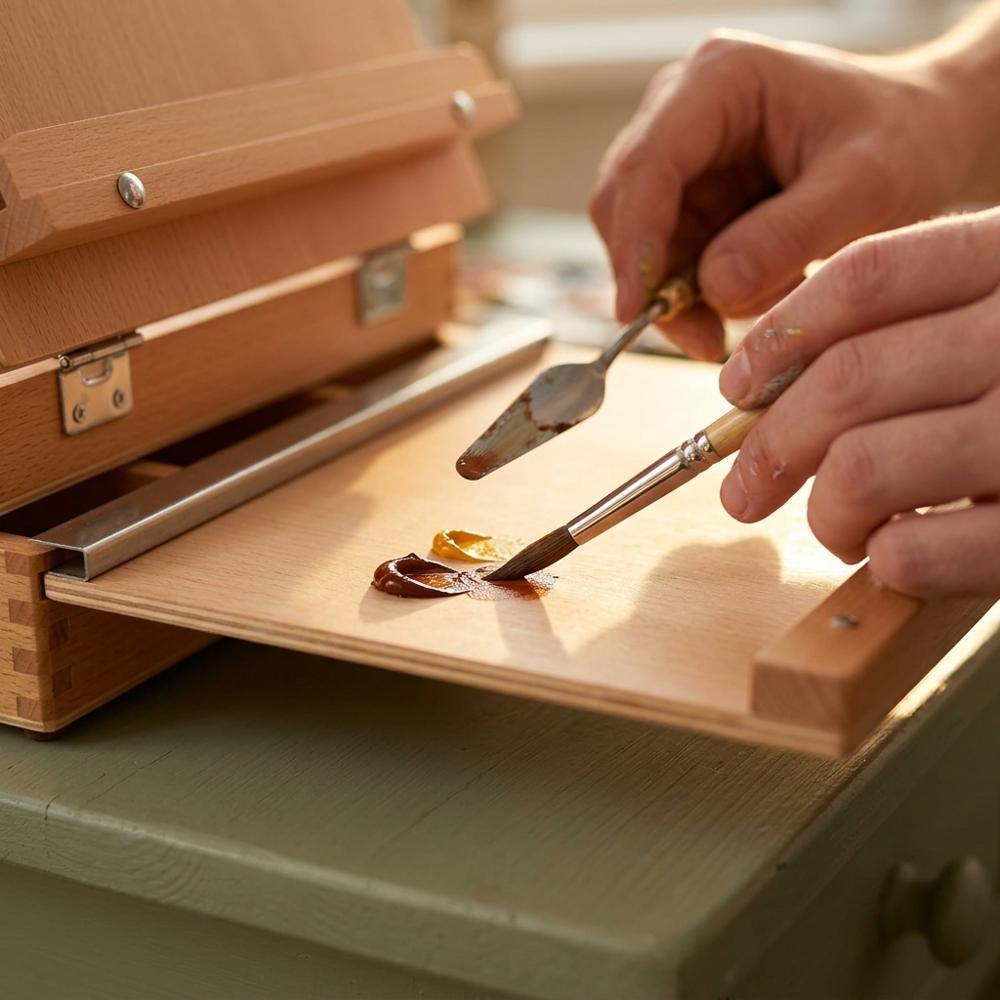 Caballete de mesa de haya ajustable para pintar al óleo en vertical