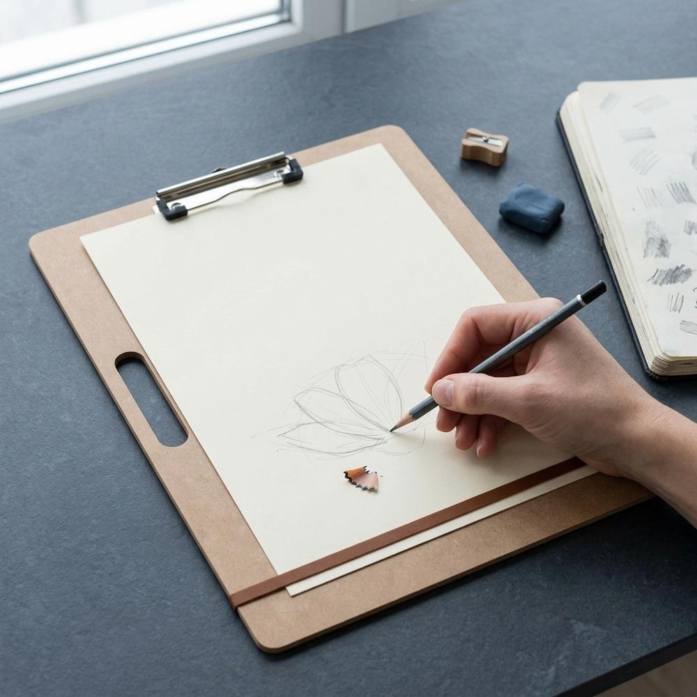 portable 13x17" hardboard drawing clipboard with handle and metal clip