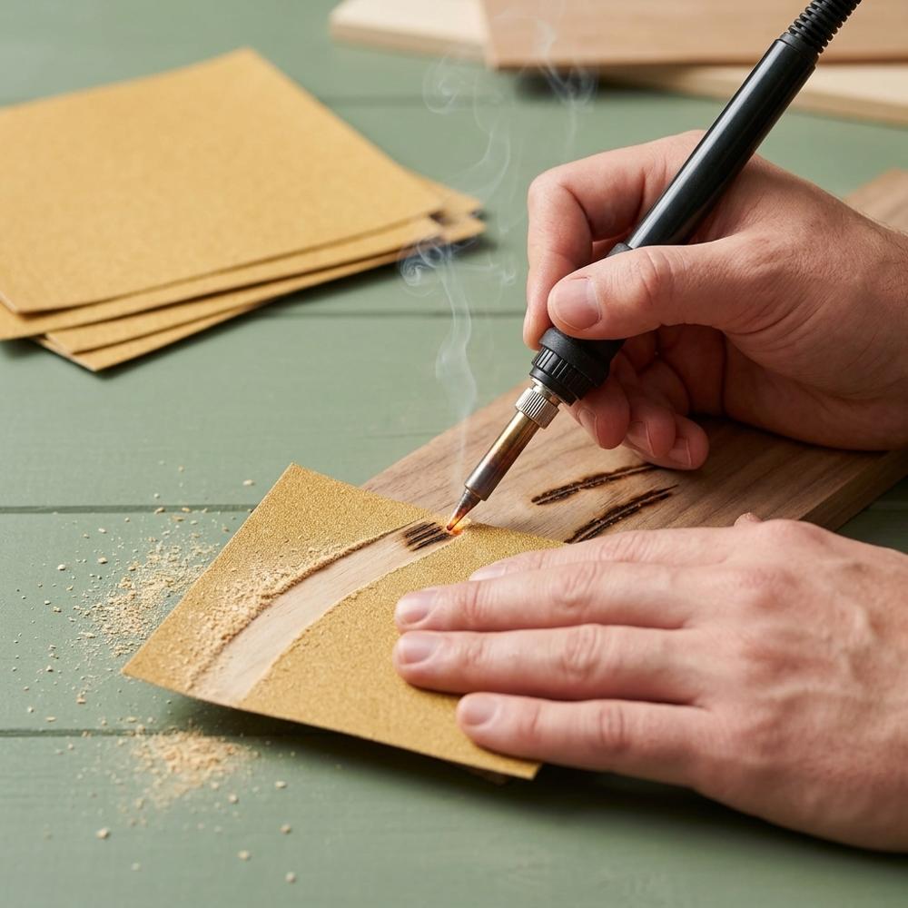 graded sandpaper assortment for prepping wood before burning
