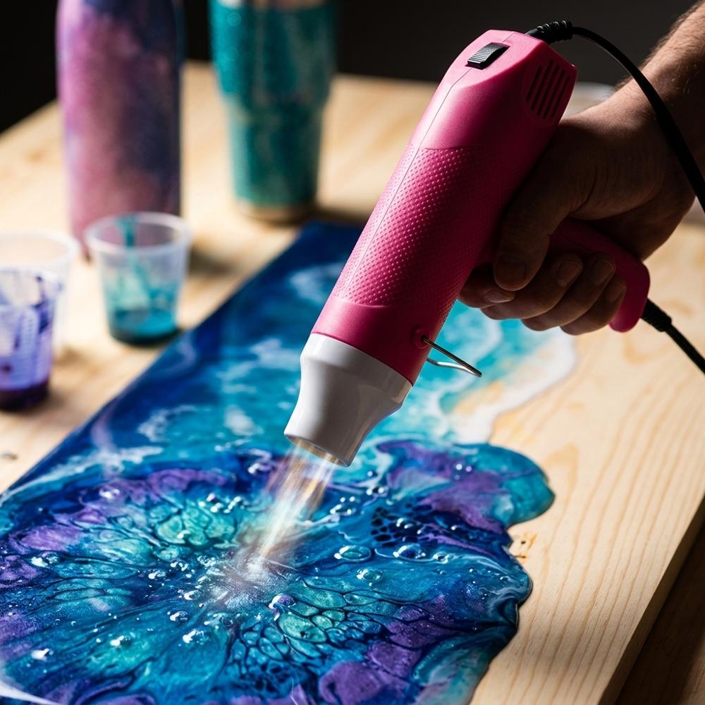 Small craft heat gun for pulling air bubbles out of poured resin
