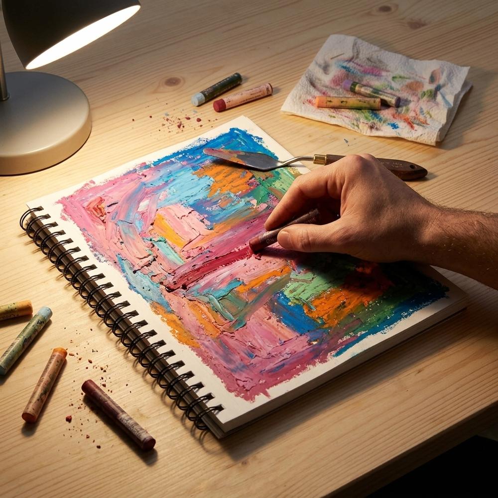 heavyweight lightly textured mixed-media paper pad for oil pastels