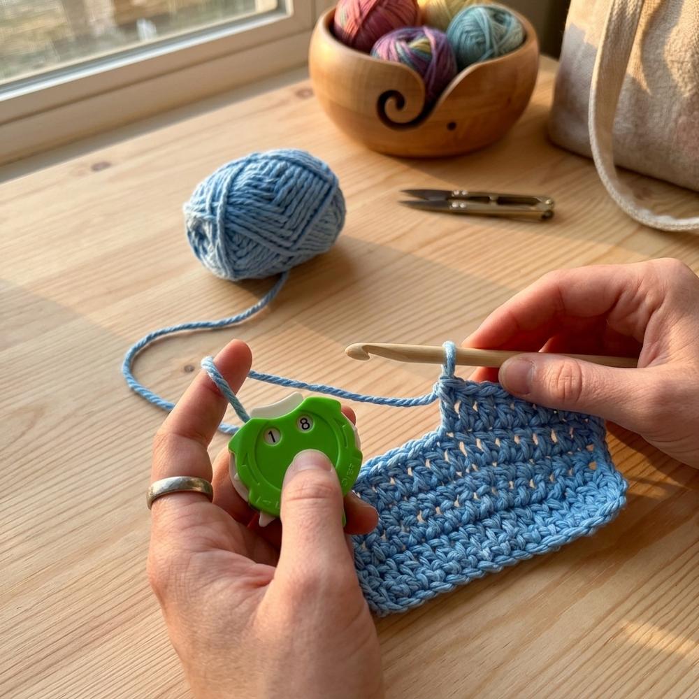 Click-style mechanical row counter for crochet