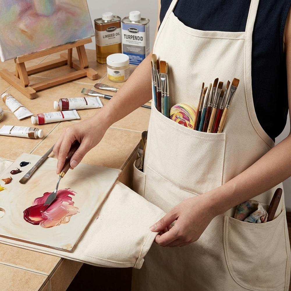Mandil de lona de algodón con bolsillos para sesiones de pintura desordenadas