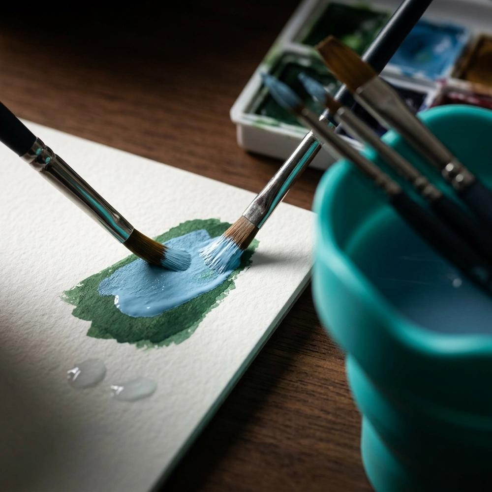 gobelet d'eau pliable avec porte-pinceau pour rincer les pinceaux de gouache