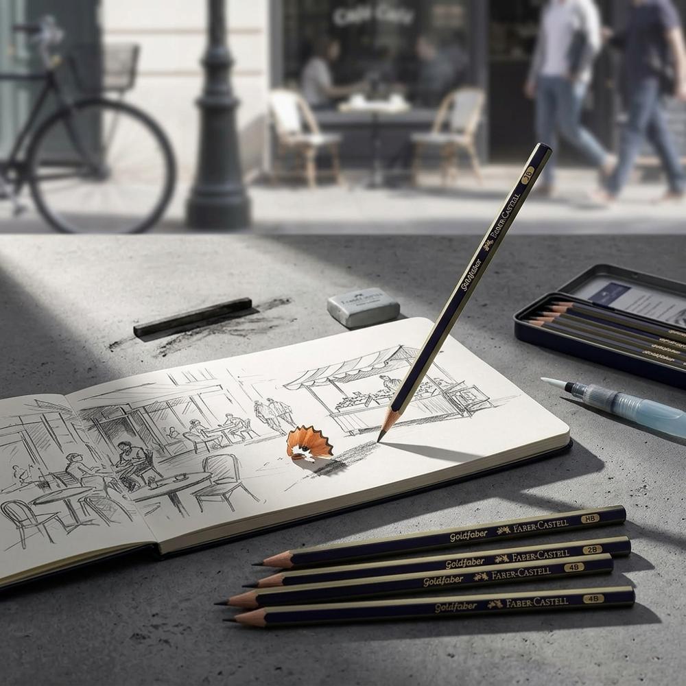Graphite pencils for roughing in the scene
