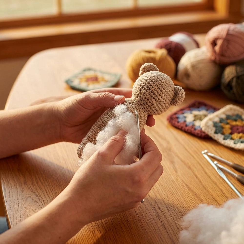 Machine-washable polyester fiberfill for stuffing amigurumi