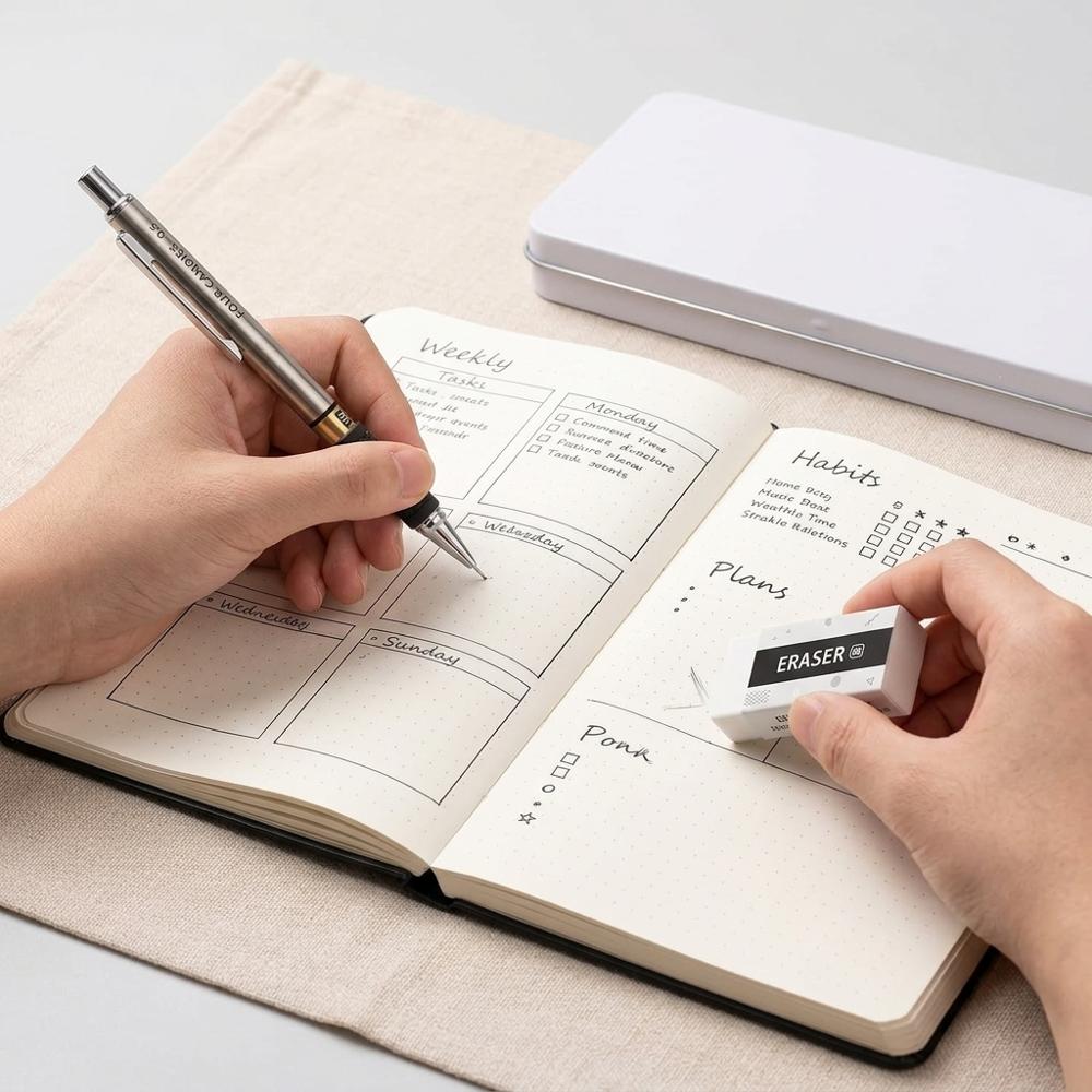 Mechanical pencils with refill leads and erasers for sketching layouts