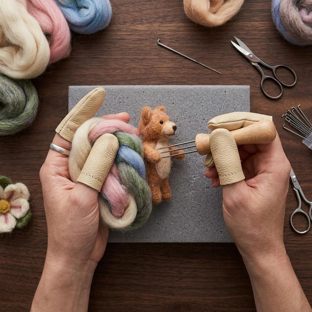 GBSTORE Leather Finger Guards for Needle Felting, 6 Pack