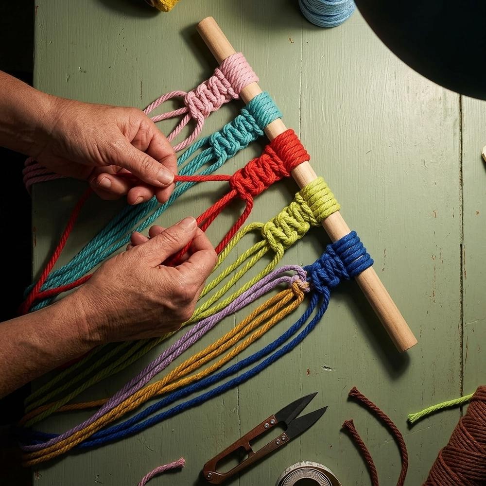 Multi-color cotton macramé cord set for colorwork projects