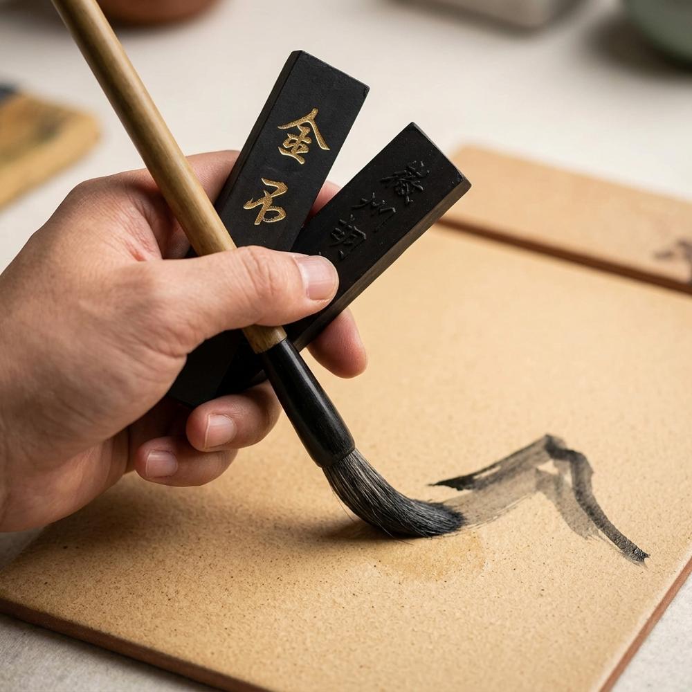 solid oil-soot ink stick for grinding fresh ink