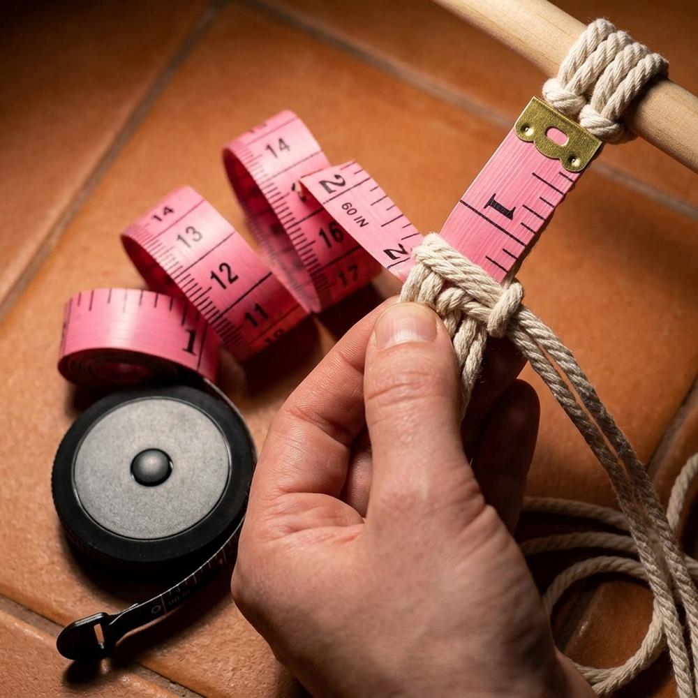 Retractable soft tape measure for cutting macramé cord to length