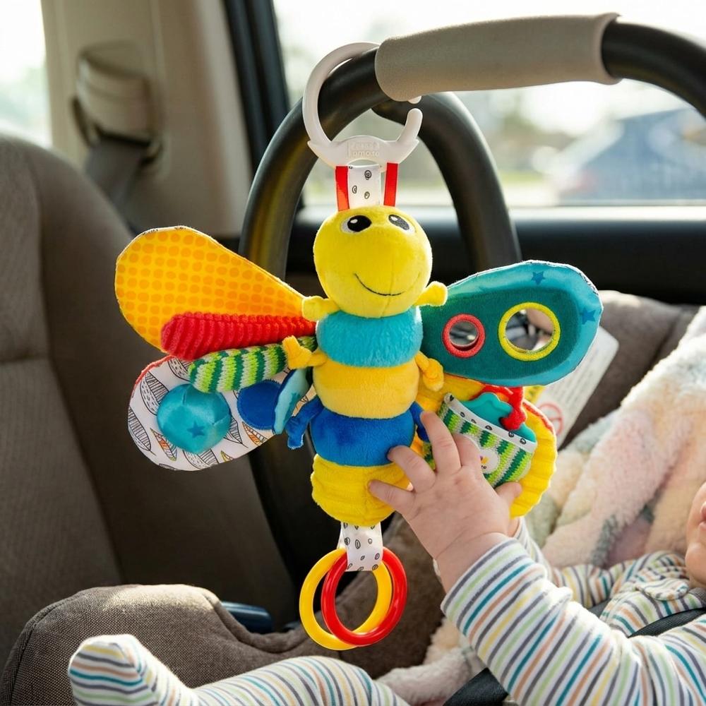 Lamaze Clip-On Auto- und Kinderwagen-Spielzeug - Freddie die Glühwürmchen - Hochkontrast-Sensorik-Knuschelspielzeug mit Beißring
