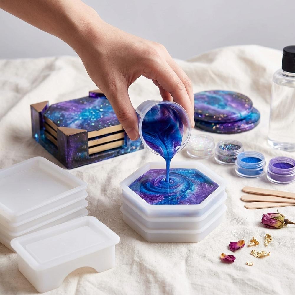Silicone coaster molds with a matching holder mold for resin casting