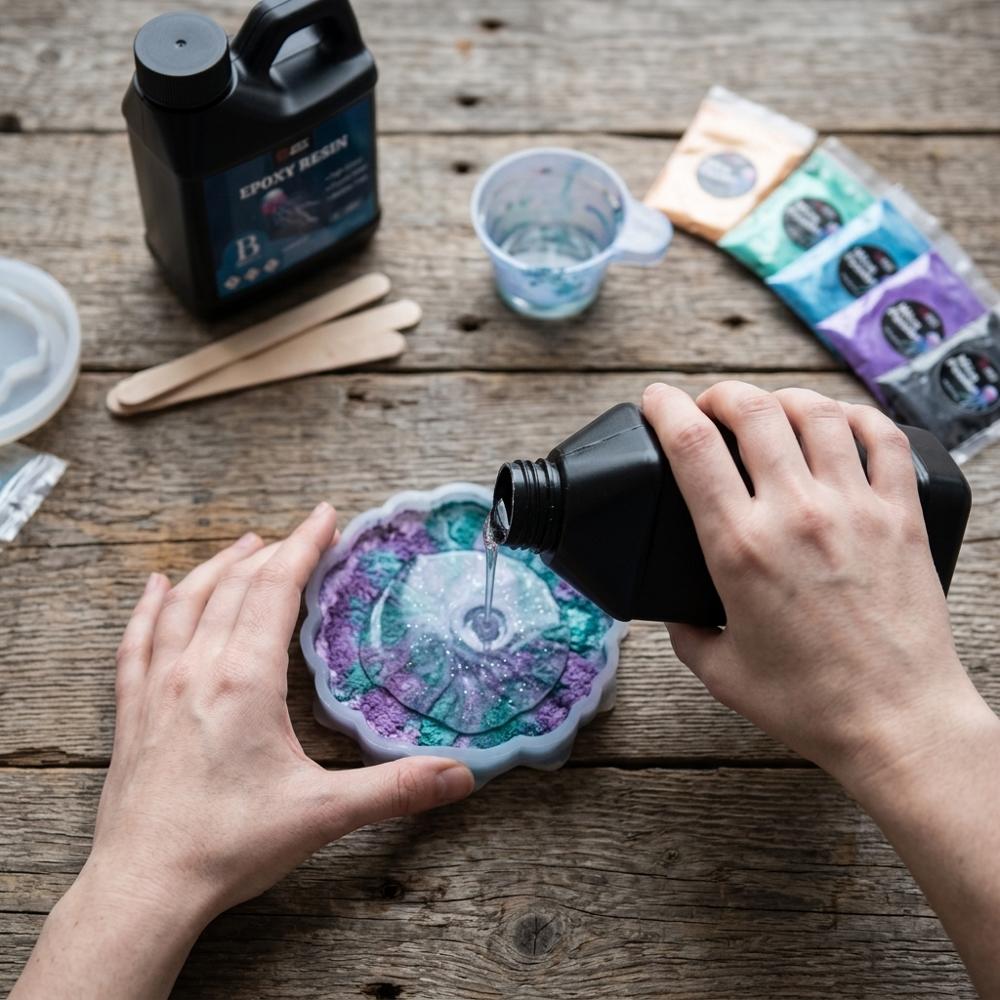 Crystal-clear two-part epoxy resin kit with a simple 1:1 mix ratio