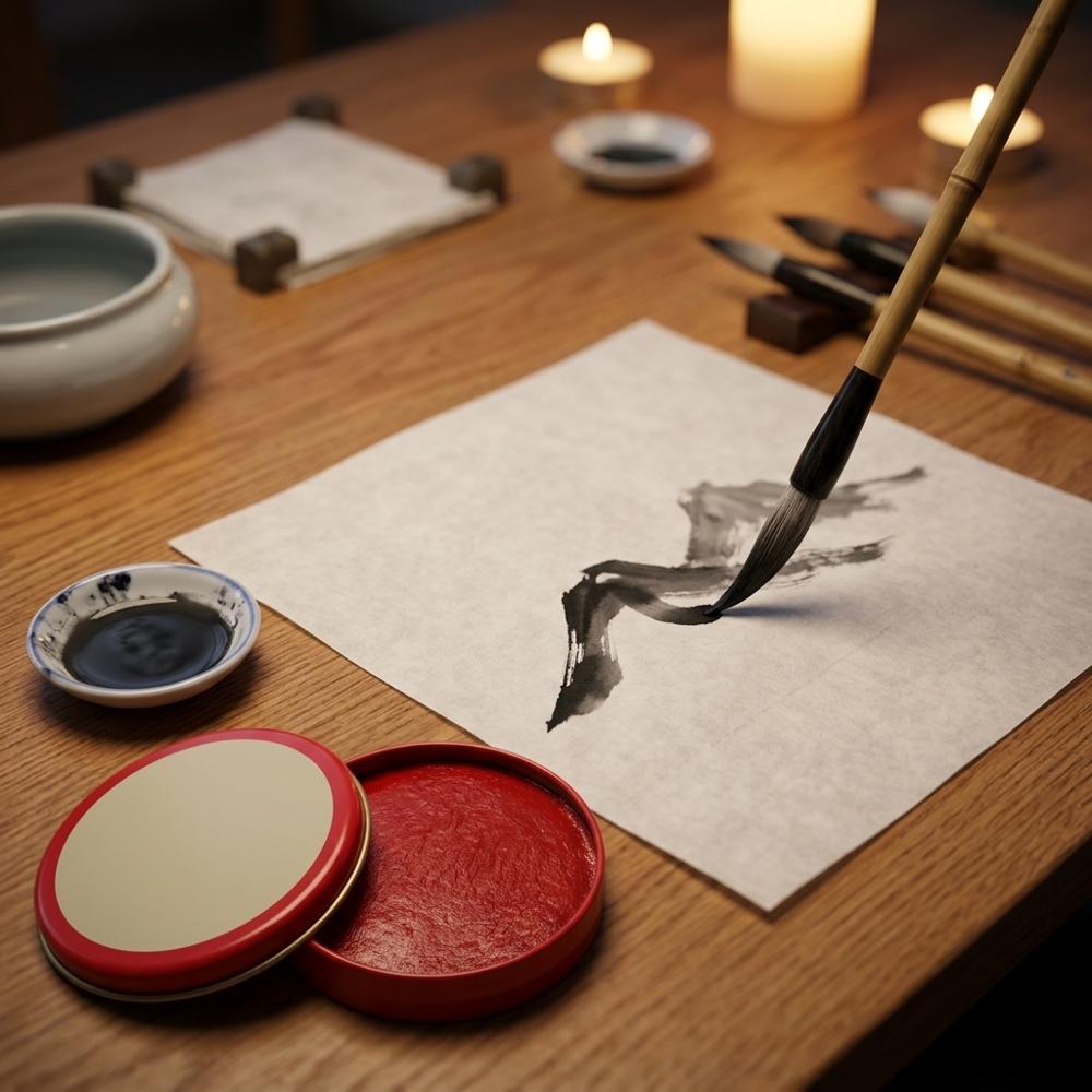red oil-based seal paste for stamping a finished painting