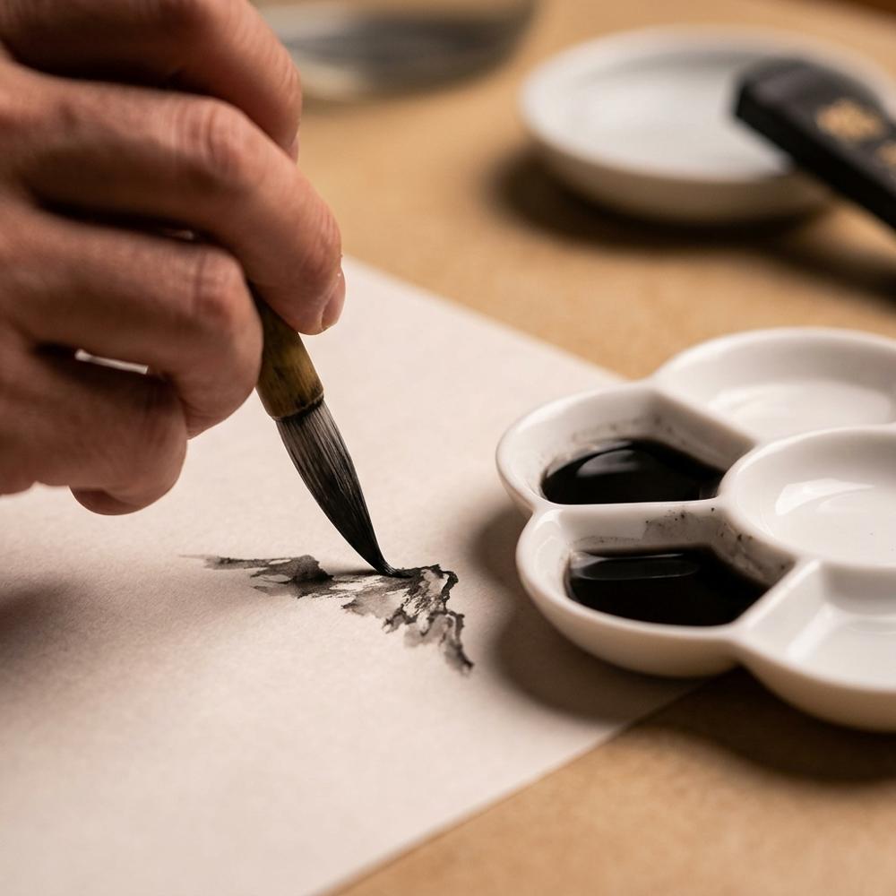 white porcelain wells for mixing graded ink washes