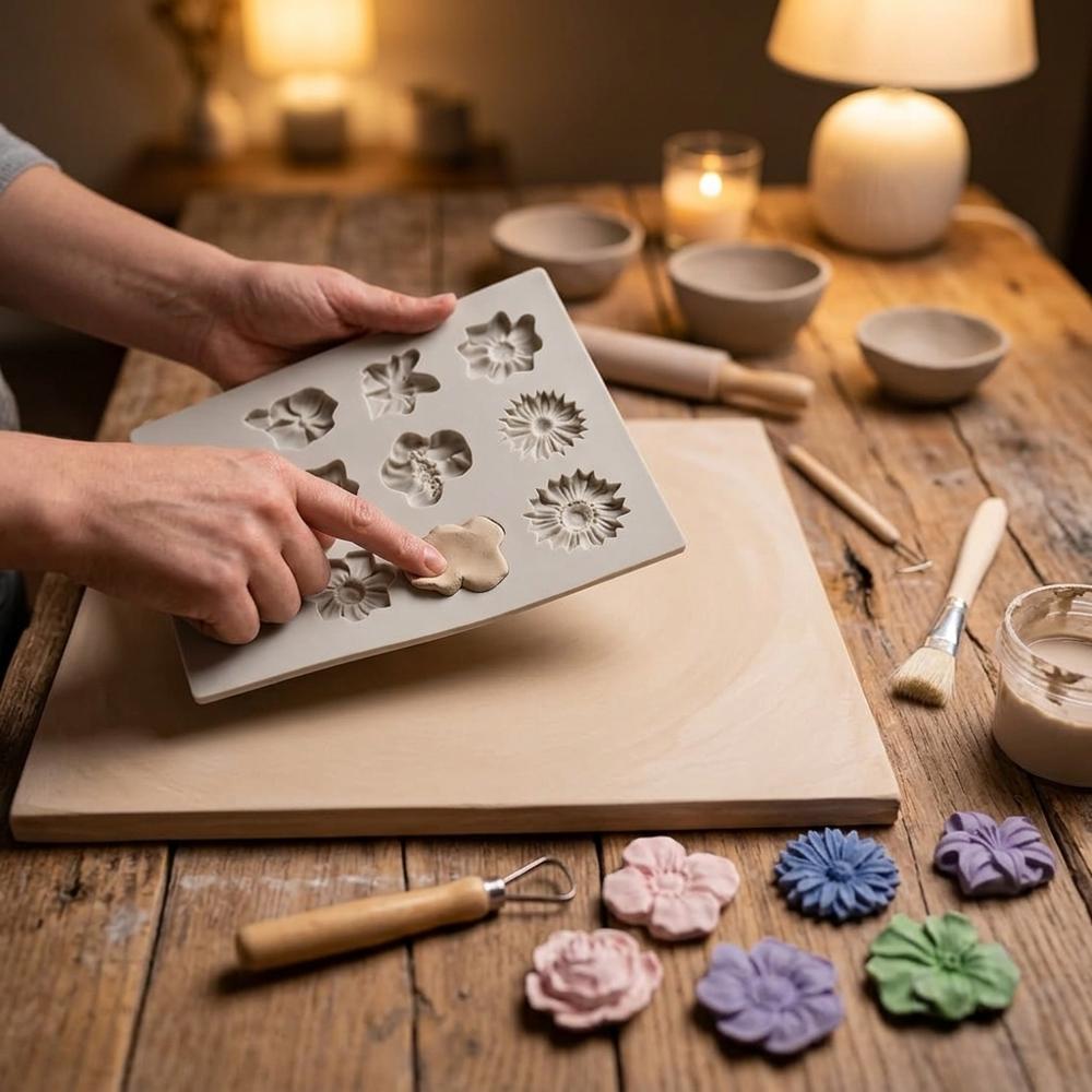 Stampi in silicone da premere per modellare fiori e accenti in argilla