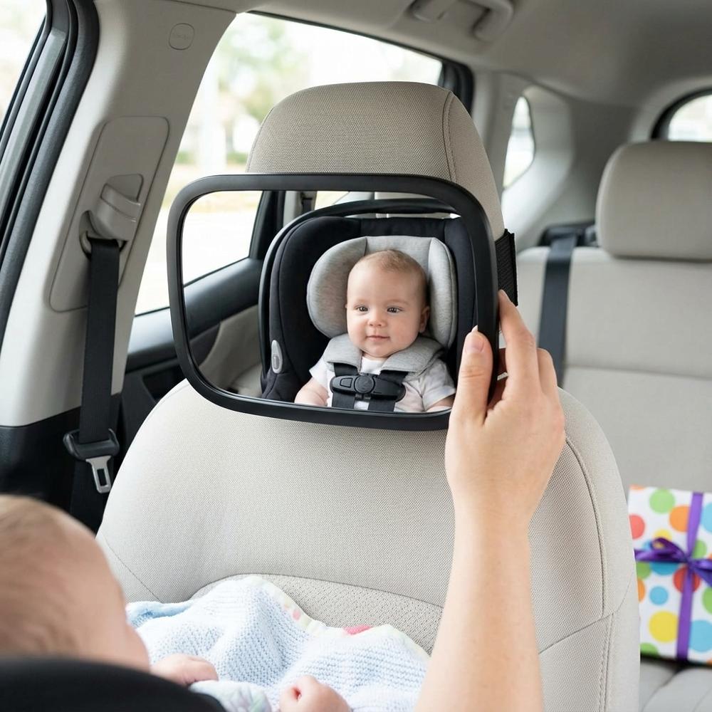 Onco Fester Kopfstützen-Baby-Autospiegel - 100% bruchsicher & schüttelsicher, rutschfest mit 360° Drehung