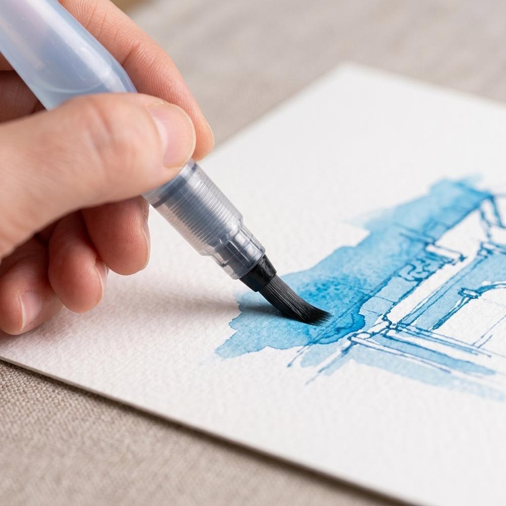Water brush pens that carry their own water