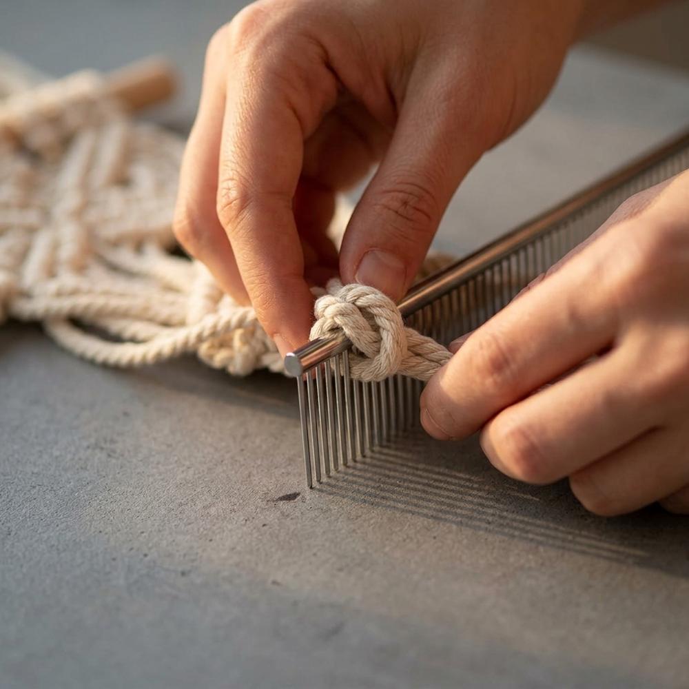 Stainless steel comb for combing out macramé fringe