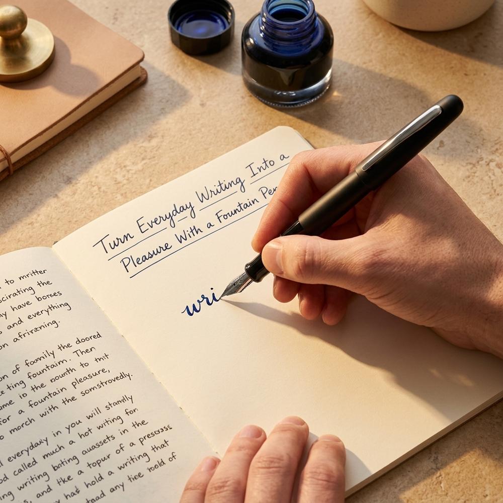 Beginner fountain pen with a steel medium nib