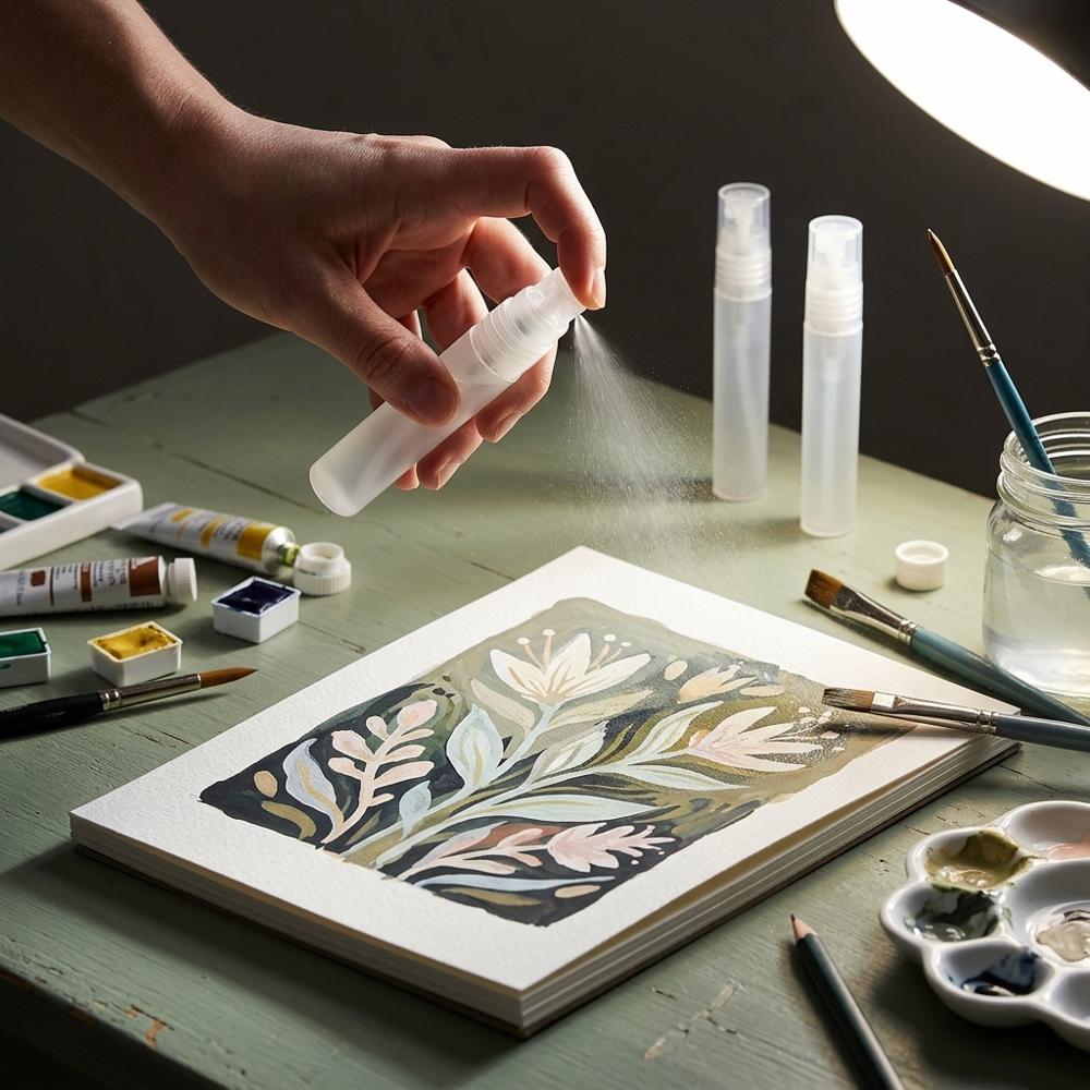 ensemble de mini pulvérisateurs pour humidifier la palette de gouache entre les séances de peinture