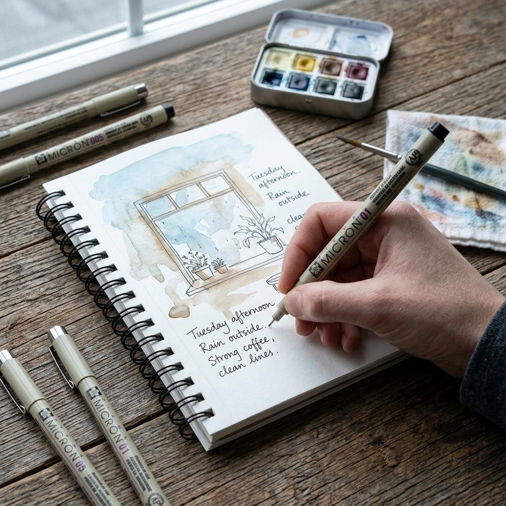 Vandtæt pigment fineliner-penne i forskellige spidsstørrelser