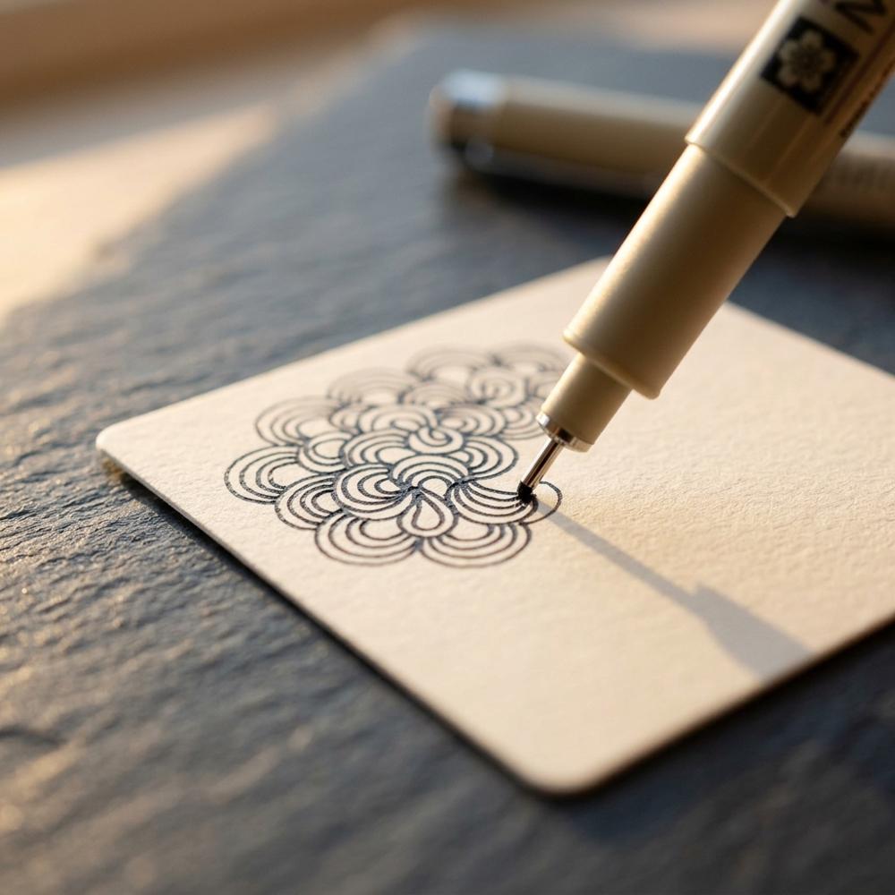 schwarze, dokumentenechte Fineliner für Tangle-Muster