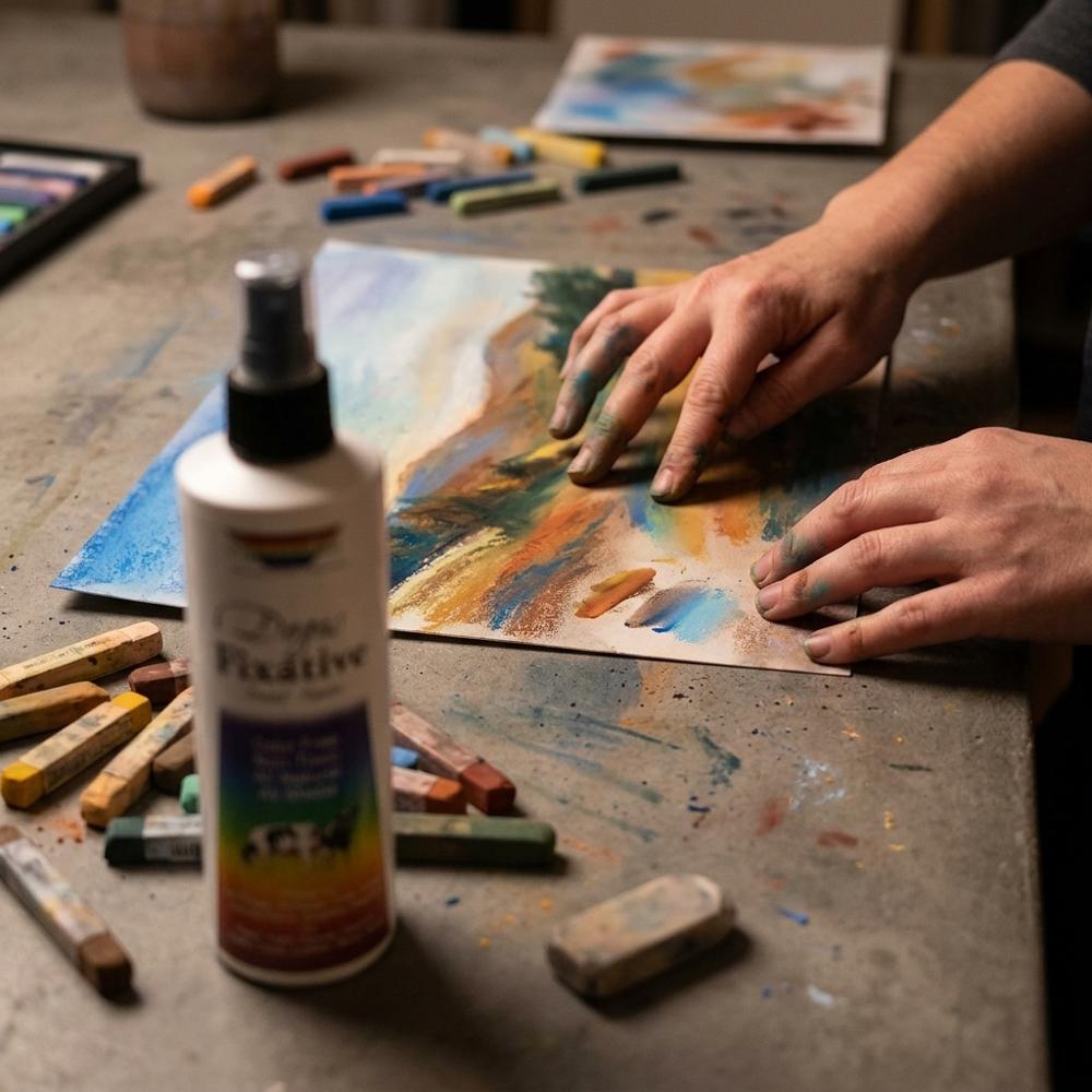 Fixativspray auf Kaseinbasis für fertige Pastellbilder