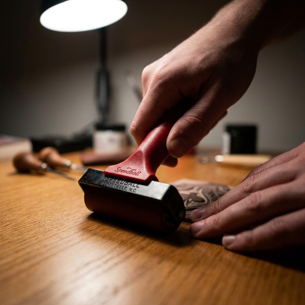 Wide soft rubber brayer for larger prints