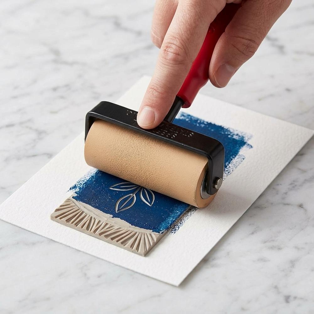 Soft rubber brayer for inking blocks
