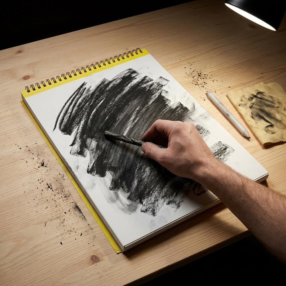 textured charcoal paper pad with enough tooth to hold heavy tone