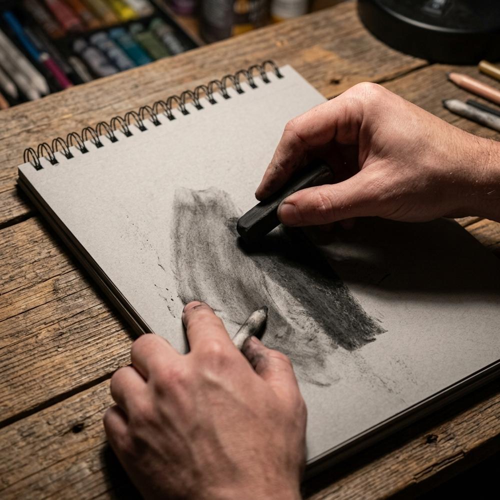 mid-grey toned sketch pad for working toward black and white at once