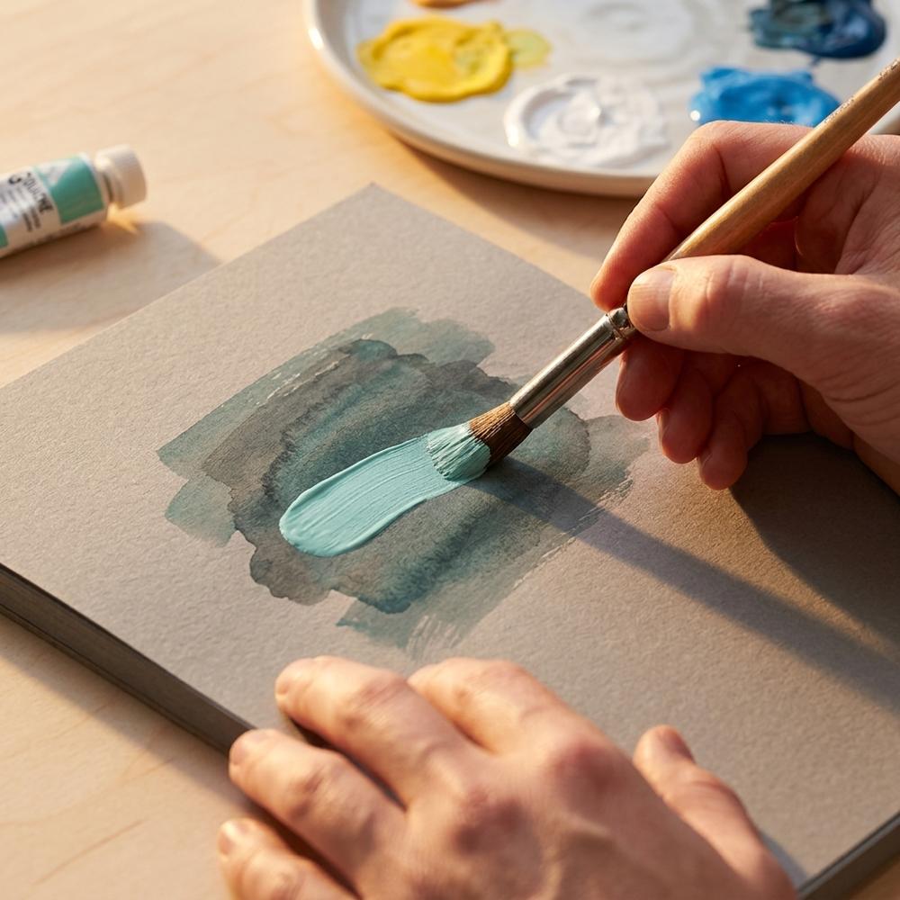 bloc de papier gris tonalité moyenne pour pratiquer la gouache sur un fond mi-teinte