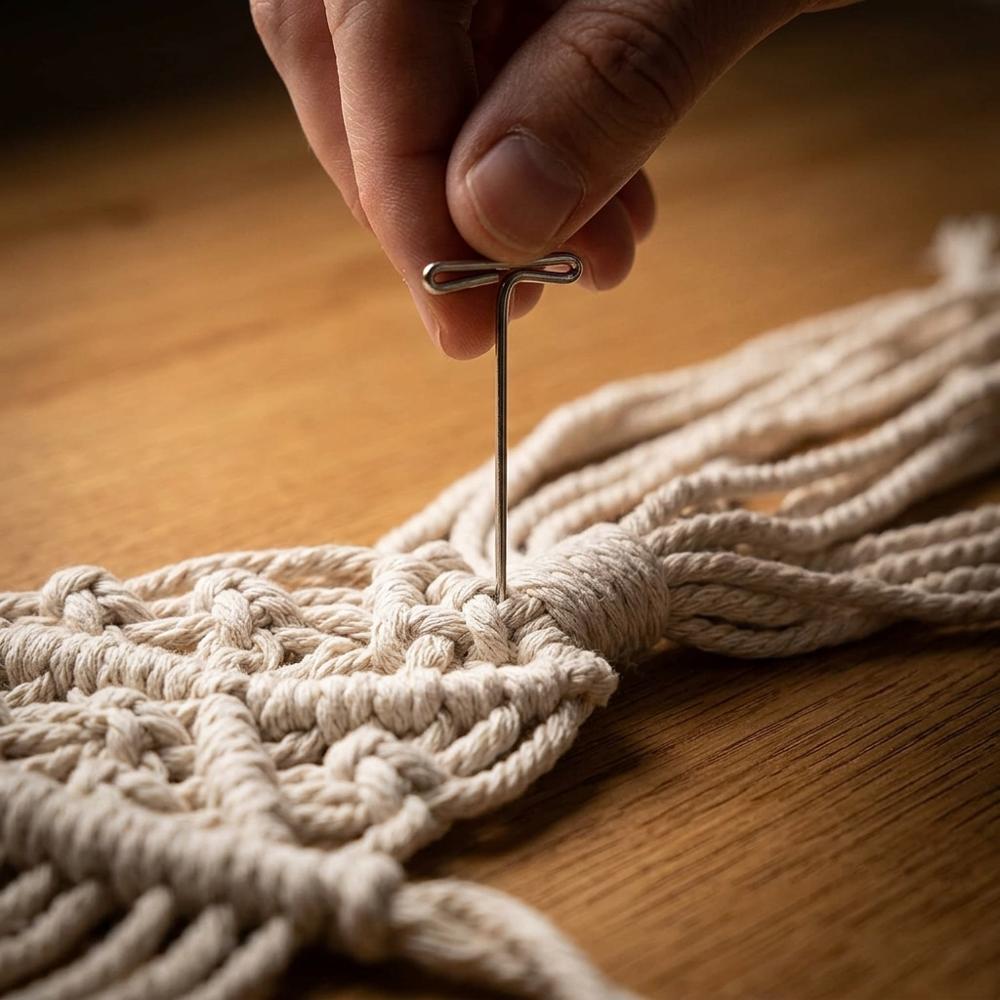 Stainless steel T-pins for pinning macramé knots in place