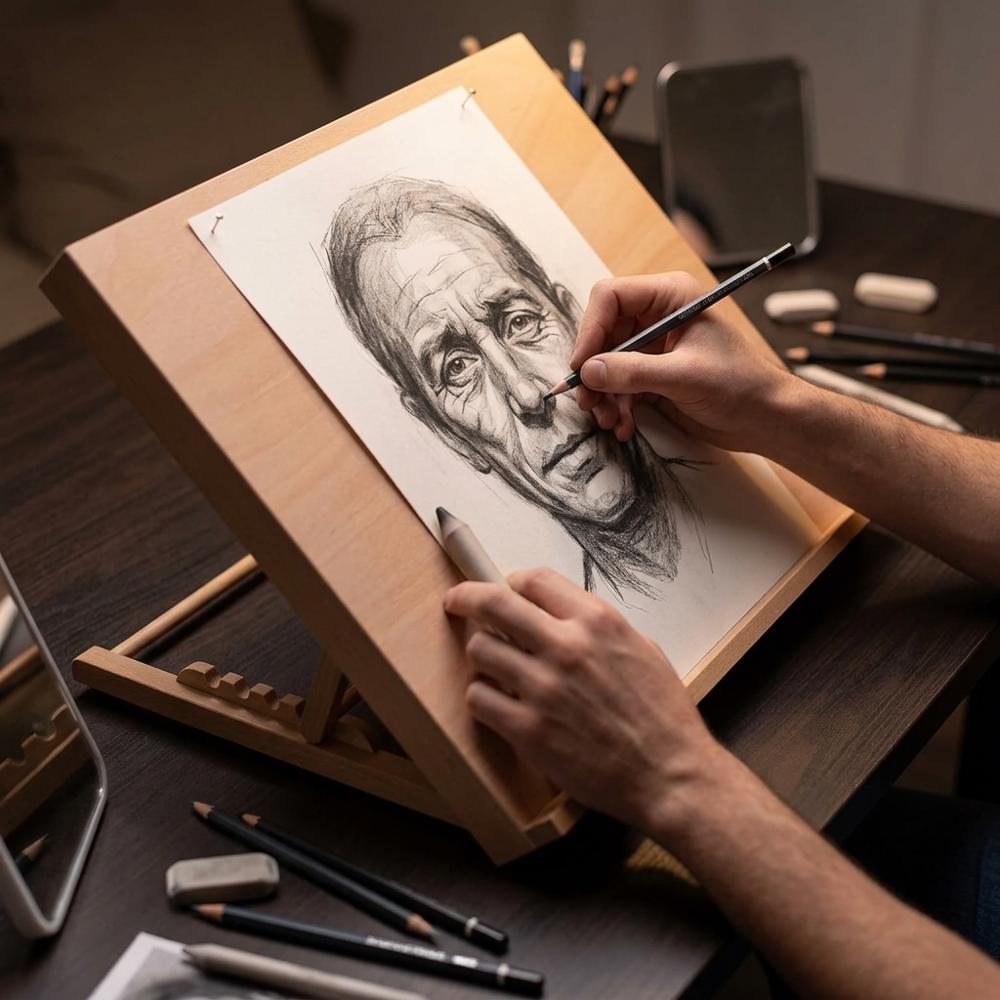 adjustable wooden drawing board that tilts your paper toward vertical