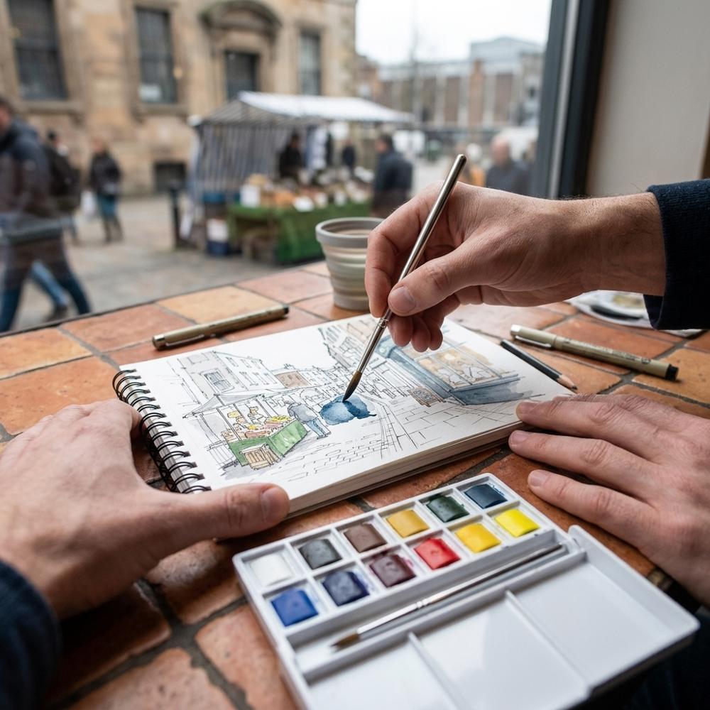 Compact watercolor pan set for on-the-go color