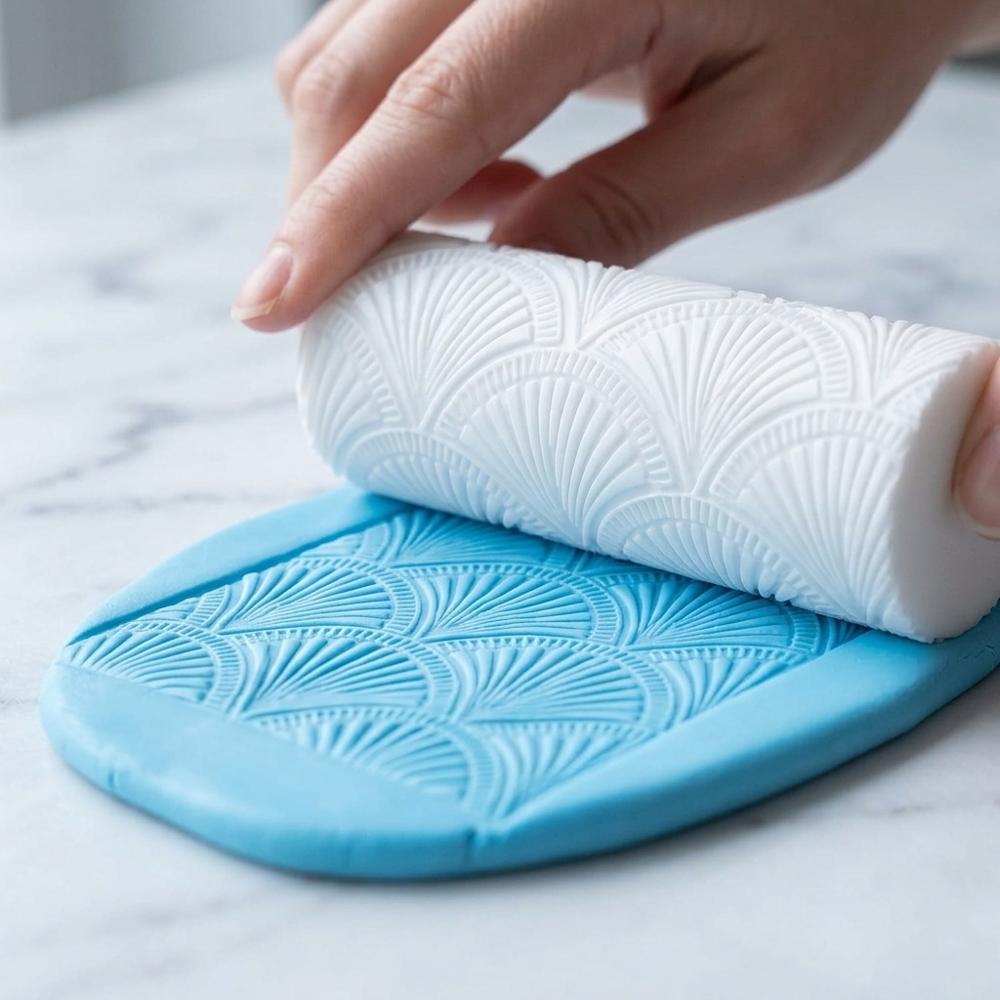 set of 8 embossing texture rollers for adding surface patterns to polymer clay