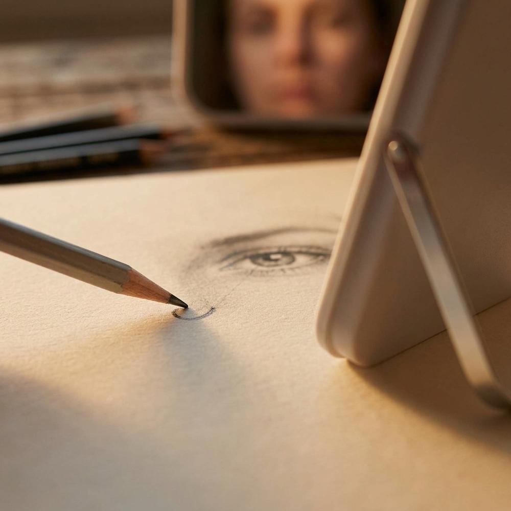 small flat desk mirror for reversing a drawing to check proportions