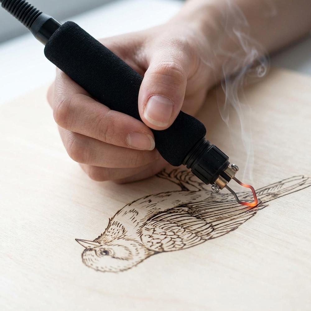 variable-temperature wood burning station with wire nibs