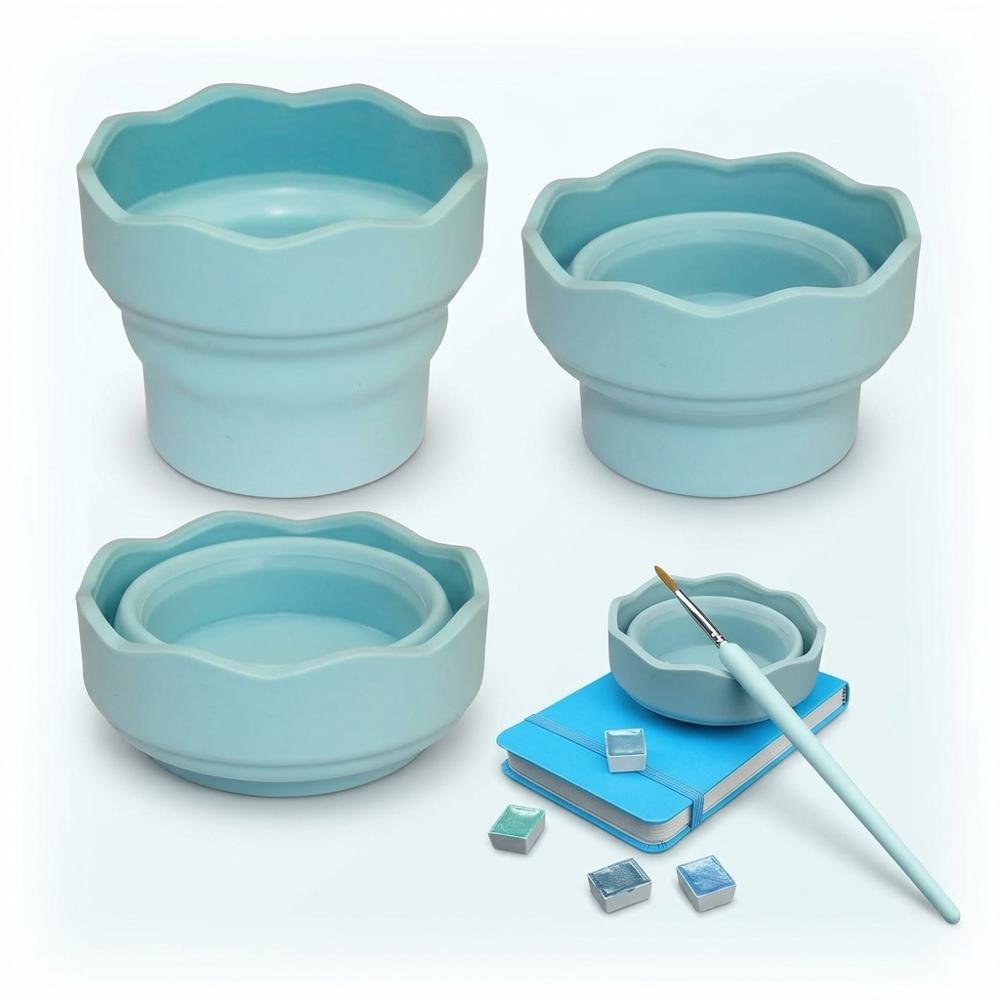 Collapsible silicone rinse cups for painting on the go