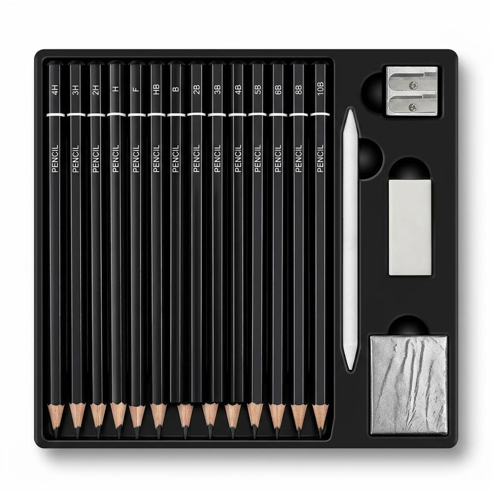 drawing pencil set with kneaded eraser for gouache underdrawing