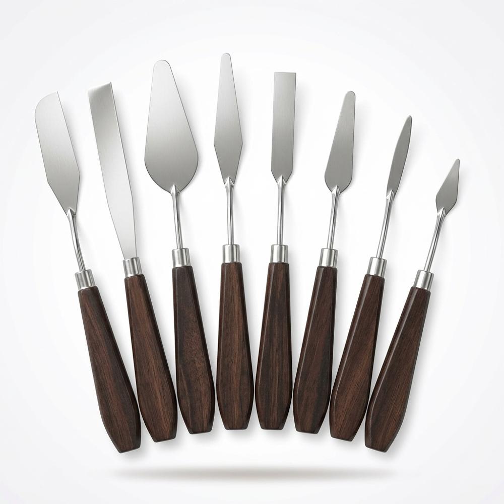 Stainless steel palette knives for mixing and applying oil paint