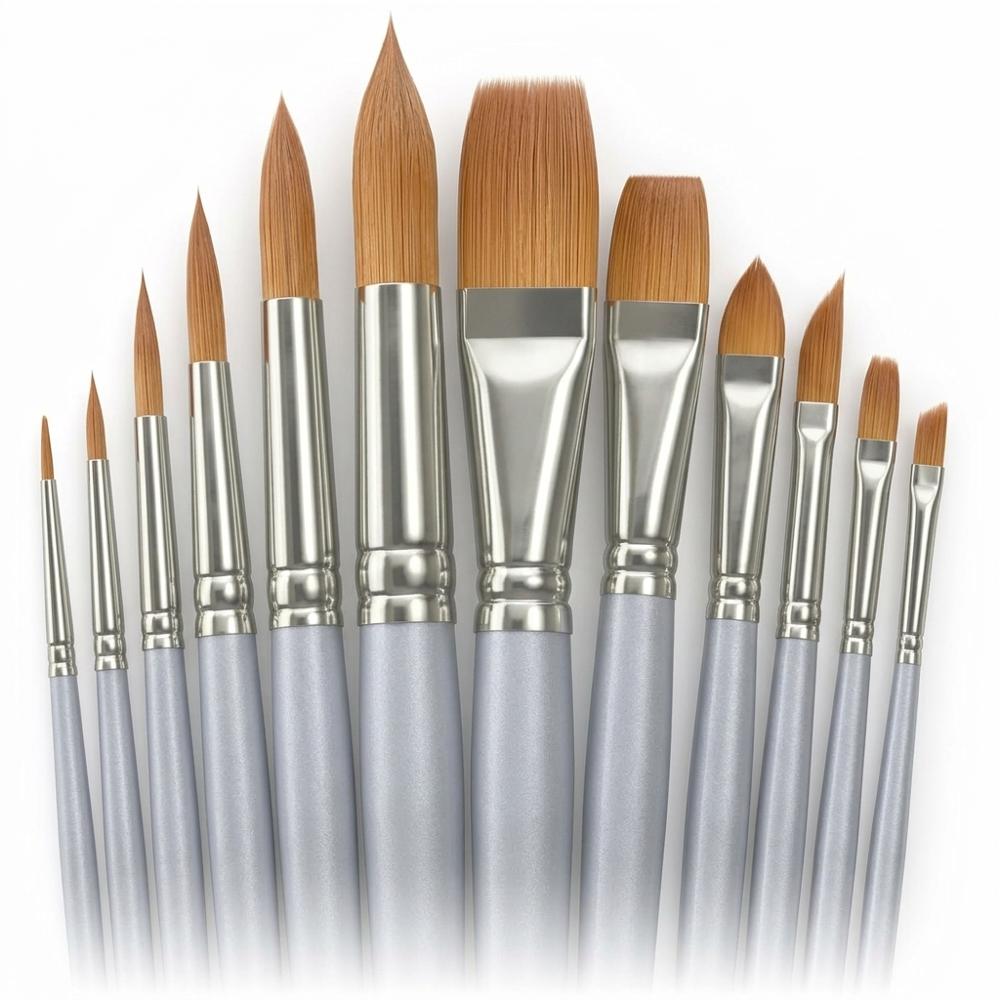 Round and flat watercolor brush set for washes and detail