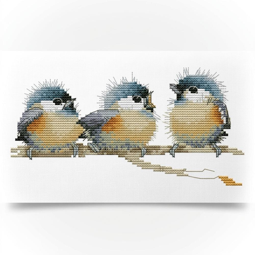 counted cross-stitch beginner kit with pattern chart, pre-sorted floss, fabric, and needle